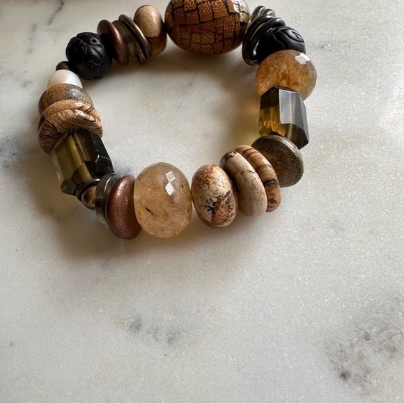 Silpada Jewelry Jasper & Mixed Stone Sterling Silver Stretch Bead Bracelet - Picture 2 of 7